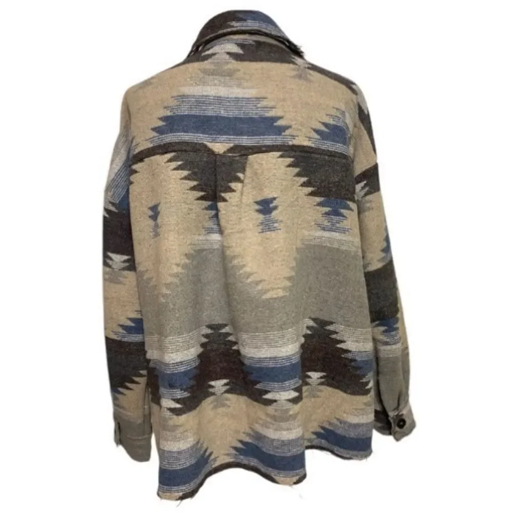 La Miel Womens Eldora Aztec Loose Fit Southwestern Shacket Size Large